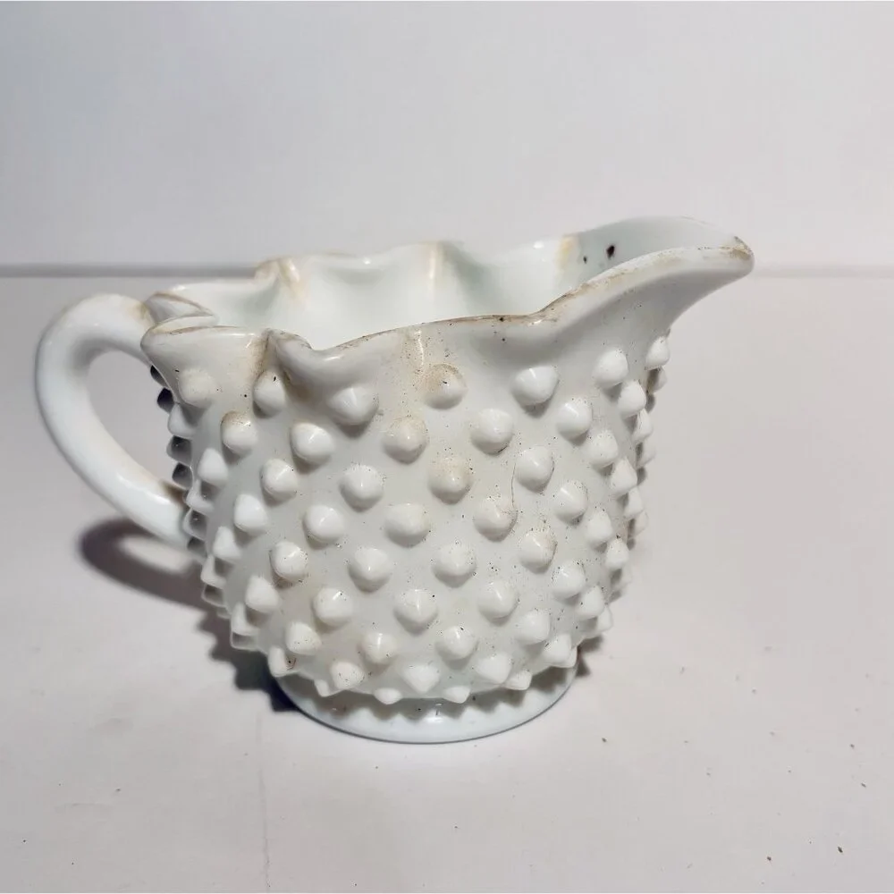 Vintage Old Fenton Milk Glass Hobnail Star Top Sugar and Creamer Set